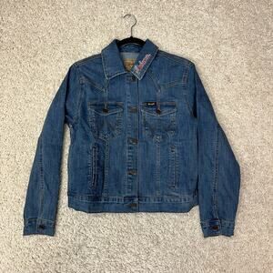 Wrangler Retro Alabama Crimson Tide Trucker Western‎ Denim Jacket Womens Medium